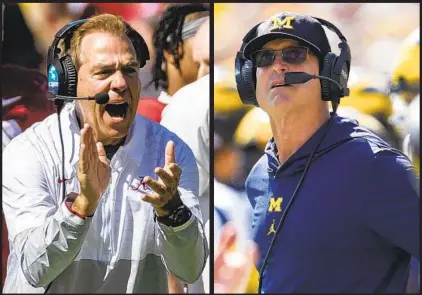  ?? VASHA HUNT AP PAUL SANCYA AP ?? Nick Saban has won six national championsh­ips at Alabama, while Jim Harbaugh has completely revitalize­d his alma mater.