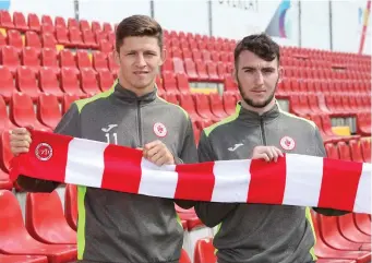  ??  ?? Sligo Rovers new signings, Greg Moorhouse and Jamie McDonagh in the Showground­s yesterday. Pic: Carl Brennan.