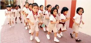  ?? KT photo by Dhes Handumon ?? Students of The Indian High School, Dubai, rush out to play on the first day of school on Sunday. —
