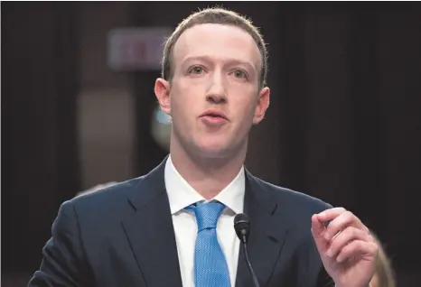  ?? AP FILE PHOTO ?? Facebook CEO Mark Zuckerberg testifies before a joint hearing of the Commerce and Judiciary Committees on Capitol Hill in Washington in April 2018.