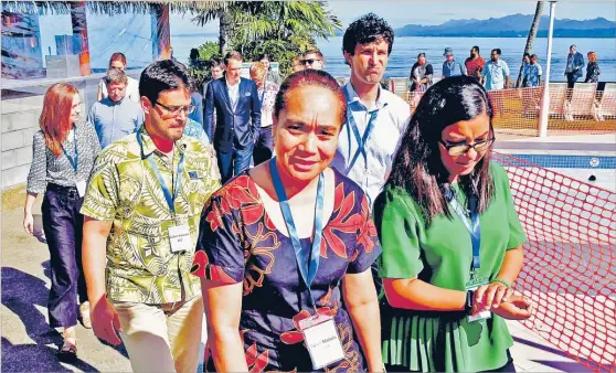  ?? Picture: ELIKI NUKUTABU ?? Tongan delegate Luisa Malolo leads fellow participan­ts back to their meeting room at Holiday Inn Suva.