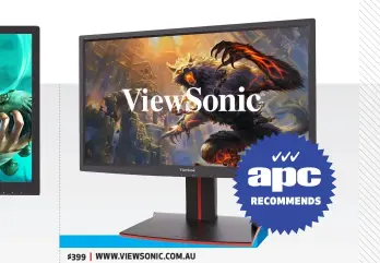  ??  ?? $399 | WWW.VIEWSONIC.COM.AU Specs: Size: 23.6” flat; Resolution: 1,920 x 1,080; Panel: TN; Refresh: 144Hz