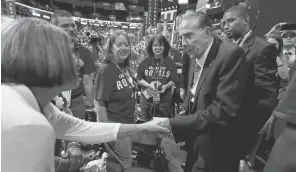  ?? RODNEY WHITE, USA TODAY ?? Bob Dole works the convention floor in Cleveland on Wednesday. During the roll call Tuesday night, the Kansas delegate noted it was “the proud home of the iconic Bob Dole.”
