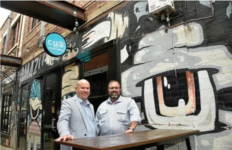  ?? Photo: Bev Lacey ?? AWARD-WINNING: Wade Eiser (left) and Barry O’Sullivan are proud of the Walton Stores precinct.