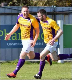  ??  ?? Paul Murphy and Decky Downes celebrate Wexford’s opening goal.