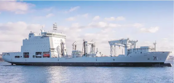  ?? ROYAL CANADIAN NAVY, CHIEF PETTY OFFICER 2ND CLASS SHAWN KENT, FORMATION IMAGING SERVICES HALIFAX, VIA CANADIAN PRESS ?? The Royal Canadian Navy's latest supply vessel, MV Asterix, arrives in Halifax after travelling to Nova Scotia from the Davie shipyard in Lévis, Que.