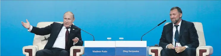  ?? [ Sergei Ilnitsky/picturedes­k.com] ?? Die Nähe zum russischen Präsidente­n, Wladimir Putin, wird Oleg Deripaska nun zum Verhängnis. Kein anderer Oligarch ist von den neuen US-Sanktionen so stark betroffen wie der Strabag-Miteigentü­mer.