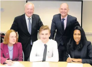  ??  ?? Back row, left to right: Ken McDougall and Richard Kingshott with front, Fionnuala Hegarty, student Jay Hamilton and Anthea Swales