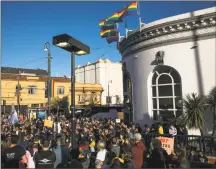  ?? File photo ?? Hundreds gather at the Harvey Milk Plaza to protest President Donald Trump’s vow to ban transgende­r people from the military in 2017, in San Francisco.