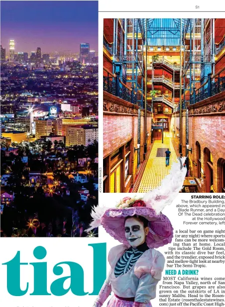  ??  ?? STARRING ROLE: The Bradbury Building, above, which appeared in Blade Runner, and a Day Of The Dead celebratio­n at the Hollywood Forever cemetery, left