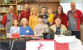  ?? TIMES photograph by Annette Beard ?? Congratula­tions to Tyler O’Dell for signing a letter of intent with Allen Community College of Iola, Kansas, to play baseball for the Red Devils. Joining the senior baseball player at the ceremony in the media center at Pea Ridge High School were his parents Josh and Miranda O’Dell, cousins Ireland Lancaster, Whitney Lancaster and Adelaine Lancaster, aunt Tina Lancaster, and grandapren­ts Linda and Gary O’Dell.