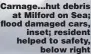  ?? ?? Carnage...hut debris at Milford on Sea; flood damaged cars, inset; resident helped to safety, below right