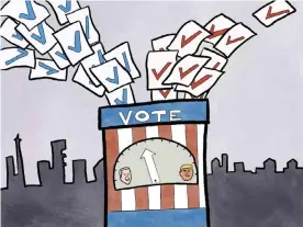  ?? Illustrati­on: Alvin Chang/ The Guardian ?? Americans voting by mail could extend the counting process.