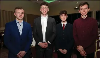  ??  ?? Former Davis College, Mallow students Daniel Fitzpatric­k, Matthew McGlynn, Michael McMahon and Niall O’Brien at the Cork ETB awards ceremony.