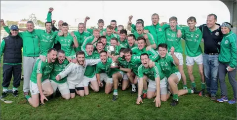  ??  ?? St. James’ celebrate after their clearcut success in Saturday’s replayed Top Oil Intermedia­te ‘A’ hurling championsh­ip final.