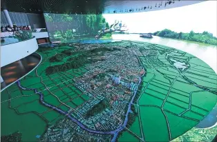  ?? JIANG DONG / CHINA DAILY ?? A showroom with a 220-degree giant screen and an artistic renderings showcases the developmen­t plan of Suzhou New District. Reporters joining the Hi Jiangsu event shared their insights on their trip in Suzhou and Yangzhou, according to reports from...