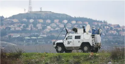  ?? (Ali Hashisho/Reuters) ?? A UNIFIL vehicle in the southern village of Khiam, Lebanon, yesterday.
