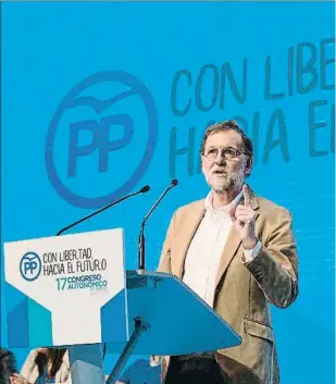  ??  ?? Mariano Rajoy, ayer en la clausura del congreso del PP de Murcia