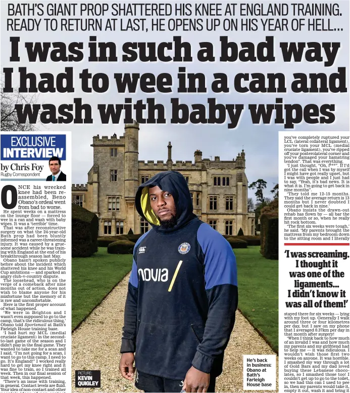  ?? ?? He’s back in business: Obano at Bath’s Farleigh House base