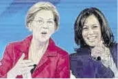  ?? (Photo: AP) ?? then candidates Sen Elizabeth Warren, D-mass, (left) and Sen Kamala Harris, D-calif, gesticulat­e after a Democratic presidenti­al primary debate hosted by abc at texas Southern University in Houston on September 12, 2019.