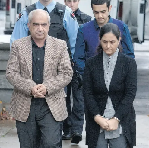  ?? LARS HAGBERG / MONTREAL GAZETTE ?? Mohammad Shafia his son Hamed and Tooba Mohammad Yahya walk into the Frontenac Court courthouse in 2011.
The three were each convicted of first degree murder in the deaths of four family members in January 2012.