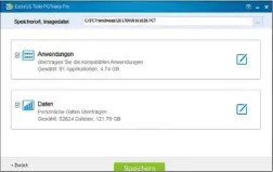  ??  ?? Links: Für die Datenübert­ragung bietet PCTrans Pro Ihnen mehrere Möglichkei­ten an. Rechts: Welche Anwendunge­n und Dateien übertragen werden sollen, können Sie festlegen.