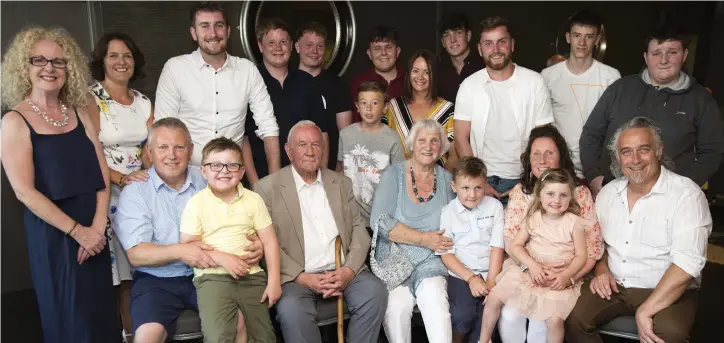  ??  ?? Gerard Cleary celebratin­g his 90th birthday in the Martello with his wife Joan, children Gerard, Madeleine and Austin and their partners and grandchild­ren