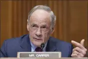  ?? MARIAM ZUHAIB — THE ASSOCIATED PRESS FILE ?? Sen. Tom Carper, D-Del., asks a question during the nomination of Daniel Werfel to be the Internal Revenue Service Commission­er on Feb. 15, on Capitol Hill in Washington.