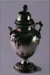  ??  ?? The selection of silverware includes this silver jar and cover made by John Parker and Edward Wakel.