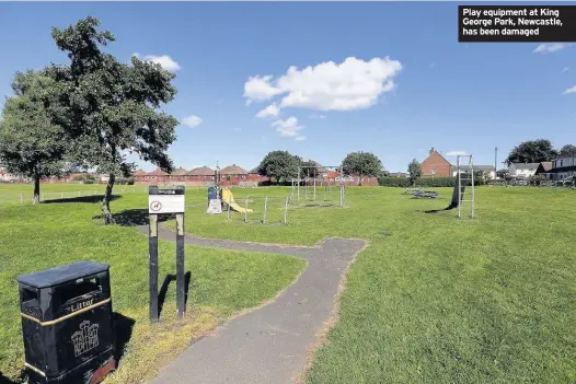  ??  ?? Play equipment at King George Park, Newcastle, has been damaged