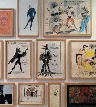  ??  ?? 1 Yves Saint Laurent’s framed sketches at the Musée YSL