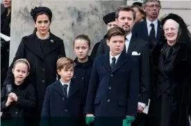  ??  ?? CLOCKWISE FROM TOP: The Royal Family at the private funeral for Henrik. Frederik and Mary with their children, from left, Josephine, Vincent, Isabella and Christian. Henrik and Mary were especially close.