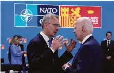  ?? Bernat Armangue / Associated Press ?? NATO Secretary General Jens Stoltenber­g thanked President Biden for “leadership and strength in the trans-Atlantic bond.”