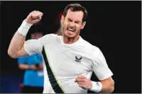  ?? ?? Britain’s Andy Murray celebrates victory against Italy’s Matteo Berrettini during their men’s singles match on day two of the Australian Open in Melbourne on Tuesday. (AFP)