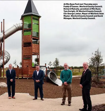  ??  ?? At Min Ryan Park last Thursday were
Paddy O’Connor, Wexford County Council; Richard Mulcahy, grandson of Min Ryan; Tom Enright, CE Wexford County Council; Cllr George Lawlor, Mayor of Wexford; Sean Meyler, Wexford County Council and David Minogue, Wexford County Council.