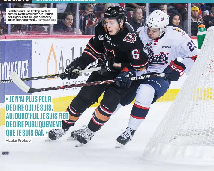  ?? PHOTO D’ARCHIVES ?? Le défenseur Luke Prokop porte le numéro 6 et les couleurs des Hitmen de Calgary, dans la Ligue de hockey junior de l’Ouest (WHL).