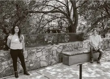  ?? San Antonio Department of Arts & Culture / Courtesy ?? In a creative union of public art and city infrastruc­ture, artists Ashley Mireles and Cade Bradshaw designed “Green Spaces at Market Street,” metal railings on display at the River Walk Public Art Garden.