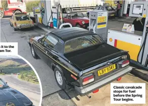  ??  ?? lBy makes it to the top of Mam Tor. classic cavalcade stops for fuel before the spring Tour begins.