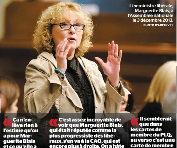 ?? PHOTO D’ARCHIVES ?? L’ex-ministre libérale, Marguerite Blais, à l’assemblée nationale le 3 décembre 2013.