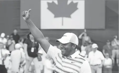  ?? NATHAN DENETTE/THE CANADIAN PRESS/FILES ?? Jhonattan Vegas celebrates after winning the RBC Canadian Open at Glen Abbey Golf Club in Oakville last July. The tournament will return to Glen Abbey on Thursday, although the future of that golf course is uncertain.