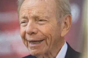  ?? (BRYAN R. SMITH/AFP via Getty Images) ?? FORMER US Senator Joe Lieberman speaks as demonstrat­ors gather to protest the planned speech of Iranian President Ebrahim Raisi to the United Nations General Assembly in New York City on September 19, 2023.