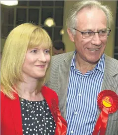  ?? Picture: Chris Davey FM4803410 ?? Rosie Duffield with Mike Bland, Labour campaign co-ordinator during the count