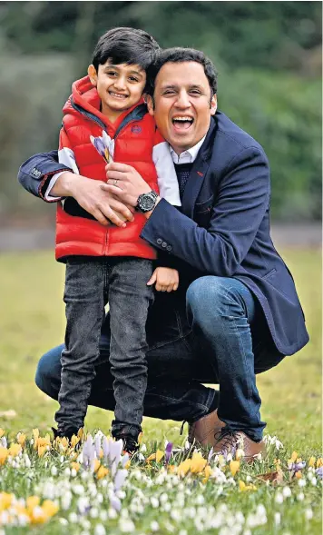  ??  ?? Anas Sarwar, the new leader of Scottish Labour, with his son Ailyan. He has rejected calls for a new Scottish independen­ce vote