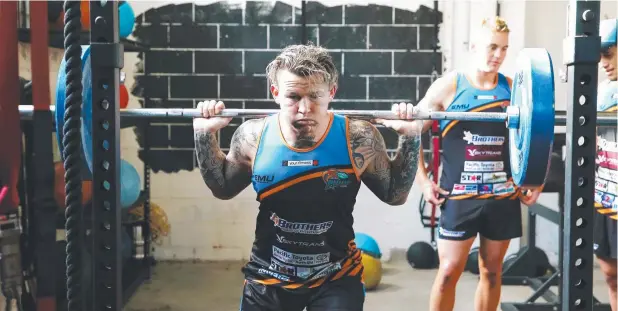  ?? Picture: BRENDAN RADKE ?? LEADING WAY: Northern Pride recruit Todd Carney taking part in weight training at Your Fitness gym.