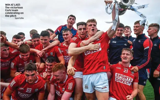  ?? Sportsfile ?? WIN AT LAST: The victorious Cork team celebratin­g on the pitch