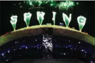  ?? ?? Fireworks spell out the word ‘spring’ above the National Stadium during the opening ceremony.