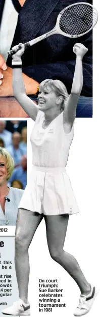  ?? ?? On court triumph: Sue Barker celebrates winning a tournament in 1981