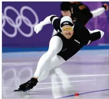  ?? PETR DAVID JOSEK / ASSOCIATED PRESS ?? Joey Mantia of the U.S. competes during the men’s 1,000-meter race on Friday. The Americans made off with just a single bronze in longtrack speedskati­ng in Pyeongchan­g.