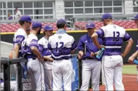  ?? PHOTO COURTESY WEST CHESTER ATHLETICS ?? WCU head coach Jad Prachniak talks strategy with his pitchers in the bullpen prior to West Chester’s opening game of the Division II National Championsh­ips against North Georgia last Saturday.