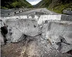  ?? PHOTO: DAVID UNWIN/STUFF ?? Thick concrete barriers blocking the Manawatu¯ Gorge highway were badly damaged in July when Carl Raymond Trower crashed into them while high on cannabis and methamphet­amine.